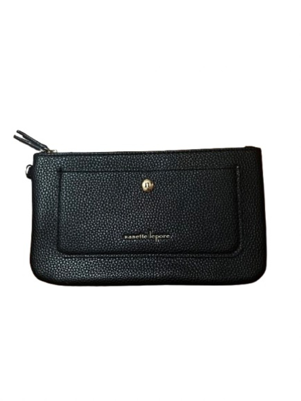 Nanette Lepore Black Pebbled Faux Leather Clutch Wristlet